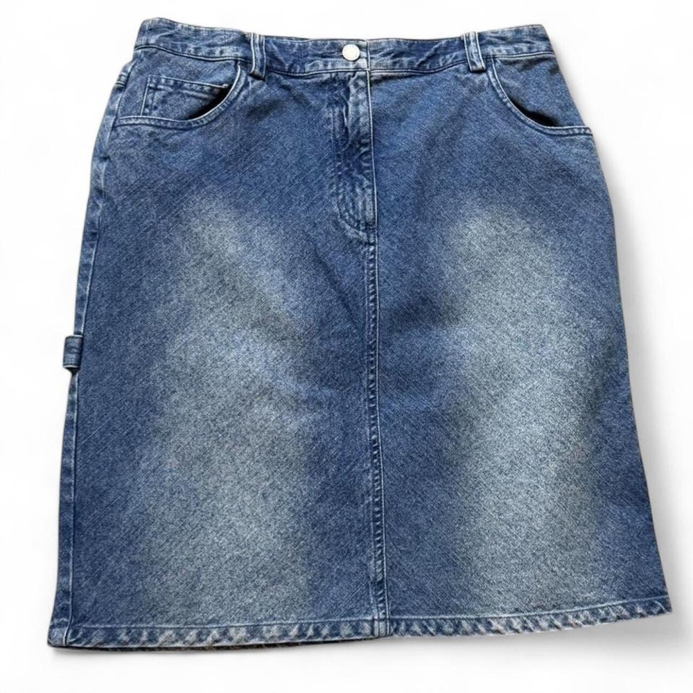 Vintage 90s Valerie Stevens Knee Length Carpenter Denim Skirt, Women's Size 8P